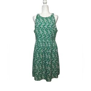 J Crew Factory Fit and Flare Dress Kelly Green White Floral Sleeveless Size 12